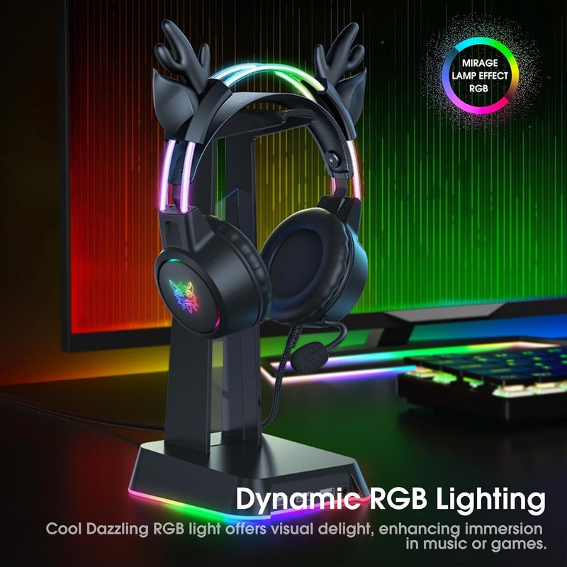 ONITOON Lightweight Gaming Headset with Detachable Deer Ear, RGB Lighting, Wired Over Ear Headphones with Mic for PC, PS4, PS5, Switch, Stereo Surround Sound, Self-Adjusting Headband - Image 3